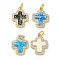 Rack Plating Brass Micro Pave Clear Cubic Zirconia Pendants, with Opal, Cadmium Free & Lead Free, Long-Lasting Plated, Real 18K Gold Plated, Cross, Mixed Color, 16x12.5x2mm, Hole: 3mm