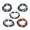 2Pcs 2 Styles Natural Lava Rock & Mixed Gemstone Chips Stretch Bracelets Set, Saint Benedict & Cross Alloy Stackable Bracelets, Inner Diameter: 2-1/8~2-1/4 inch(5.5~5.7cm), 1Pc/style