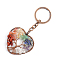 Natural Mixed Gemstone Pendant Keychains, with Brass Findings and Alloy Key Rings, Heart with Tree of Life, 10.7cm