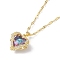 Brass Micro Pave Cubic Zirconia Pendant Necklaces, with Glass, Heart, Old Rose, 15.63 inch(397mm)
