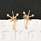 Brass Micro Pave Clear Cubic Zirconia Star Stud Earrings, Nickel Free, Real 18K Gold Plated, 15x9mm
