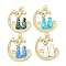 Brass Micro Pave Clear Cubic Zirconia Pendants, Cadmium Free & Lead Free, with Synthetic Opal, with Jump Ring, Real 18K Gold Plated, Moon with Cat, Mixed Color, 25x23x2mm, Hole: 3.6mm