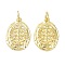 Rack Plating Brass Pendants, with Jump Ring, Lead Free & Cadmium Free, Long-Lasting Plated, Oval with Cross Charm, Real 18K Gold Plated, 18x12x1.5mm, Hole: 3.4mm