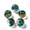 Handmade Lampwork Beads, with Gold & Silver Foil, Oval, Teal, 11.5~12x11~11.5mm, Hole: 1.8~2mm