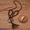 Bohemian Style Coconut & Wood Beaded Pendant Y Necklaces, Coconut Brown, Flat Round, 31.50 inch(80cm)