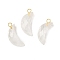 Natural Quartz Crystal Pendants, with Brass Findings, Faceted, Moon Charms, 23x10x6mm, Hole: 2mm