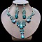 Teardrop Alloy Rhinestone Pendant Necklaces & Stud Earrings Sets, Golden, Indicolite, 440mm