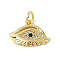 Brass Micro Pave Cubic Zirconia Charms, with Jump Ring, Cadmium Free & Lead Free, Eye Charms, Real 18K Gold Plated, 11x15x1.5mm, Hole: 3mm