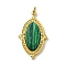 Faceted Synthetic Malachite Pendants, Oval Charms, with Ion Plating(IP) 304 Stainless Steel Settings, Real 14K Gold Plated, 24.5x14.5x4.5mm, Hole: 2.5mm