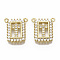 Brass Micro Pave Cubic Zirconia Pendants, Nickel Free, Rectangle with Cross, Clear, Real 16K Gold Plated, 16x14x2.5mm, Hole: 1.2mm