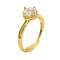 Clear Cubic Zirconia Adjustable Rings, Brass Solitaire Rings for Women, Cadmium Free & Lead Free, Real 24K Gold Plated, US Size 7 3/4(17.9mm), Flower: 8.5x9mm