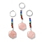 Natural Rose Quartz Hexagon Pendant Keychain, with 7 Chakra Gemstone Beads and Platinum Tone Brass Findings, 11.4cm