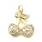 Brass Micro Pave Cubic Zirconia Pendants, Cadmium Free & Lead Free, Fruit, with Jump Ring, Real 18K Gold Plated, Cherry, 15.5x15.5x3.5mm, Hole: 3.5mm