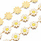 304 Stainless Steel & Enamel Link Chains, with Spool, Unwelded, Real 16K Gold Plated, Nickel Free, Flower, White, 13.5x10x1mm, about 16.4 Feet(5m)/roll