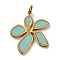 316 Surgical Stainless Steel Enamel Pendants, with Jump Rings, Flower Charm, Ion Plating(IP), Real 18K Gold Plated, Turquoise, 19x17x1.5mm, Hole: 2.6mm
