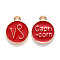 Alloy Enamel Pendants, Cadmium Free & Lead Free, Flat Round with Constellation, Light Gold, Red, Capricorn, 15x12x2mm, Hole: 1.5mm