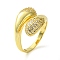 Brass Micro Pave Cubic Zirconia Open Cuff Rings, Cadmium Free & Lead Free, Teardrop, Real 16K Gold Plated, Inner Diameter: 17.8mm