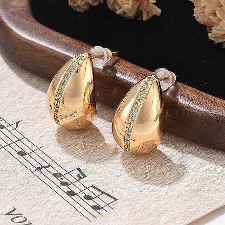 Серьги-гвоздики из латуни с микропаве из прозрачных кубических цирконий в форме капли EJEW-K286-07G-03-1