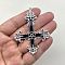 Alloy Enamel Big Pendants, Antique Silver, Cross with Star Charm, Black, 71x56mm