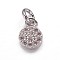 Brass Micro Pave Cubic Zirconia Pendants, Flat Round Charms, Platinum, 7x5x2mm, Hole: 2mm