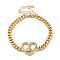 Brass Micro Pave Clear Cubic Zirconia Cuban Link Chains Bracelets, Nossa Senhora Aparecida Link Bracelets for Women, Real 16K Gold Plated, Heart, 6-7/8 inch(17.6cm), Heart: 19.5x21.5x5mm