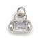 Brass Micro Pave Clear Cubic Zirconia Charms, Bag Charm, with Jump Ring, Rack Plating, Long-Lasting Plated, Lead Free & Cadmium Free, Platinum, 9.5x11x5mm, Hole: 3mm