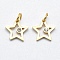 316 Surgical Stainless Steel Pendants, with Cubic Zirconia, Long-Lasting Plated, Star, Clear, Real 18K Gold Plated, 11x11.5x2mm, Hole: 3mm