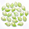 Two Tone Transparent Spray Painted Glass Pendants, with Glitter Powder, Leaf, Lawn Green, 23.5x15x3.5mm, Hole: 1.5mm