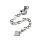 304 Stainless Steel Chain Extenders, Heart, with Spring Ring Clasps & Charms, Stainless Steel Color, 66mm, Hole: 2.5mm