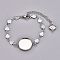304 Stainless Steel Bracelet Making, with Lobster Claw Clasps, Heart Link Chains and Flat Round Cabochon Settings, Stainless Steel Color, Tray: 16mm, 6-1/4 inch(16cm)