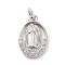 Brass Micro Pave Cubic Zirconia Pendants, Cadmium Free & Lead Free, with Jump Ring, Oval with Religion Virgin Mary Charms, Platinum, 15.5x10x2mm, Hole: 2.8mm