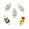 Summer Theme Alloy Enamel Pendants, Ice Sucker with Heart Charms, Golden, Mixed Color, 24x10x3mm, Hole: 1.8mm