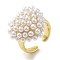 Rack Plating Brass Micro Pave Pearl Rings, Lead Free & Cadmium Free, Long-Lasting Plated, Heart, Adjustable