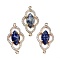 Natural Lapis Lazuli Faceted Connector Charms, Brass Micro Pave Clear Cubic Zirconia Flower Links, Golden, 27.5x15x4mm, Hole: 1.2mm