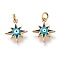 Brass Charms, with Enamel and Jump Rings, Long-Lasting Plated, Star with Evil Eye, Blue, Golden, 13.5x11.5x2.3mm, Hole: 2.8mm
