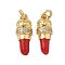 Brass Micro Pave Cubic Zirconia Pendants, Lipstick Charms, Enamel Style, Rack Plating, Long-Lasting Plated, Cadmium Free & Lead Free, with Jump Ring, Real 18K Gold Plated, 14.5x6x3mm, Hole: 2mm