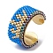 304 Stainless Steel Open Cuff Ring with Glass Seed Beaded, Crown, US Size 6 3/4(17.1mm)