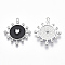 Brass Enamel Pendants, with Clear Micro Pave Cubic Zirconia, Sun, Nickel Free, Real Platinum Plated, Black, 28x25.5x3.5mm, Hole: 1.4mm