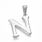 Non-Tarnish 304 Stainless Steel Pendants, Stainless Steel Color, Initial Letter.N, 20x18x1.8mm, Hole: 3x7mm