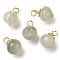 Natural Jade Fruit Pendants, Peach Charms with Metal Enamel Leaf, Golden, 15.5x11.5mm, Hole: 3.5mm