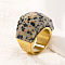 Fashionable 304 Stainless Steel & Natural Dalmatian Jasper Finger Rings, Real 18K Gold Plated, US Size 8(18.1mm)
