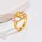 Heart & Flower Brass Pearl Pink Enamel Adjustable Finger Rings, Cadmium Free & Nickel Free & Lead Free, Golden, Letter R, 14mm, Inner Diameter: 17mm