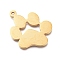 Ion Plating(IP) 304 Stainless Steel Pendants, Manual Polishing, Dog Footprint, Golden, 31x24.5x1.8mm, Hole: 2mm