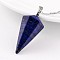 Cone Pendulum Platinum Tone Brass Lapis Lazuli Pendants, 39~41x18~19mm, Hole: 5x8mm