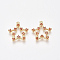 Brass Cubic Zirconia Pendants, Nickel Free, Real 18K Gold Plated, Star, FireBrick, 18x16.5x2.5mm, Hole: 1mm