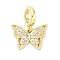 Brass Micro Pave Cubic Zirconia European Dangle Charms, Butterfly, Large Hole Pendants, Cadmium Free & Lead Free, Real 16K Gold Plated, 16.5mm, Hole: 4.2mm