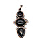 Retro Natural Obsidian Pendants, Bees Pendants, with Red Copper Metal Finding, 47x24mm