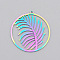 Ion Plating(IP) 201 Stainless Steel Pendants, Laser Cut, Ring with Leaf, Rainbow Color, 32x30x1mm, Hole: 1.4mm