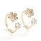 Adjustable Brass Micro Pave Clear Cubic Zirconia Cuff Rings, Open Rings, Flower, Long-Lasting Plated, Real 18K Gold Plated, US Size 6(16.5mm)