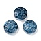 Transparent Glass Beads, Flat Round with Moon & Star, Baking Paint, Prussian Blue, 13x6mm, Hole: 1mm